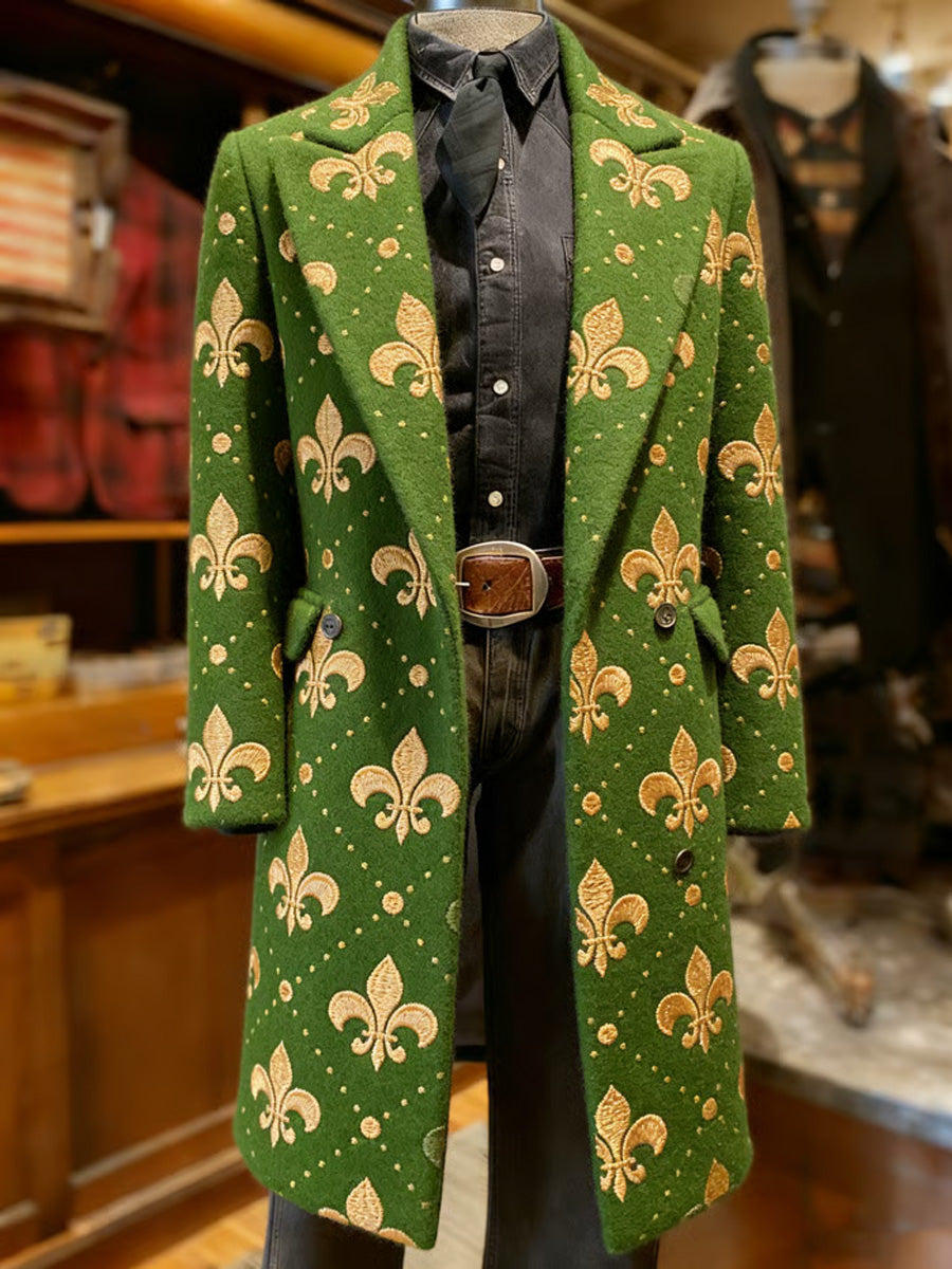 Men's Retro Mardi Gras Art Print Casual Pocket Mid-Length Style Blazers